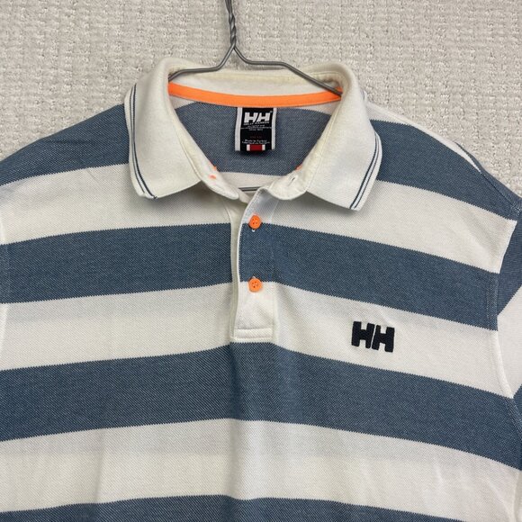 Helly Hansen Ocean Race Polo Shirt Men Sz L Blue White Striped Nautical Sailing - Picture 3 of 16